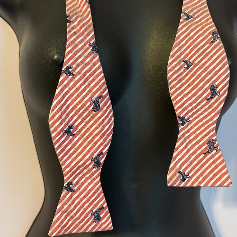 Social Primer K. Cooper Ray Silk Red Blue White Striped Rooster Chicken Bow Tie